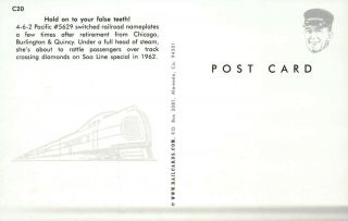 Chicago,  Burlington & Quincy,  4 - 6 - 2 Pacific 5629 - - - Railroad Train Postcard 2