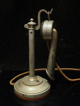 Antique Rare French Candlestick Nickel Plated Brass Telephone