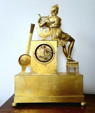 Antique French Empire Napoleon Gilt Bronze Mantel Clock Ormolu 1820 19thc 10