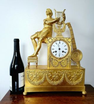 Antique French Empire Napoleon Gilt Bronze Mantel Clock Ormolu 1820 19thc