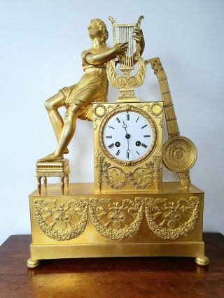 Antique French Empire Napoleon Gilt Bronze Mantel Clock Ormolu 1820 19thc 2