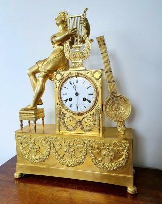Antique French Empire Napoleon Gilt Bronze Mantel Clock Ormolu 1820 19thc 3