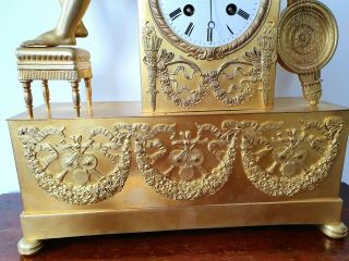 Antique French Empire Napoleon Gilt Bronze Mantel Clock Ormolu 1820 19thc 4