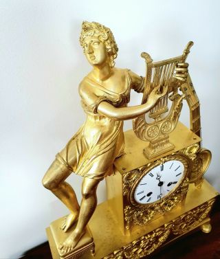 Antique French Empire Napoleon Gilt Bronze Mantel Clock Ormolu 1820 19thc 6