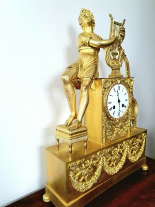 Antique French Empire Napoleon Gilt Bronze Mantel Clock Ormolu 1820 19thc 7