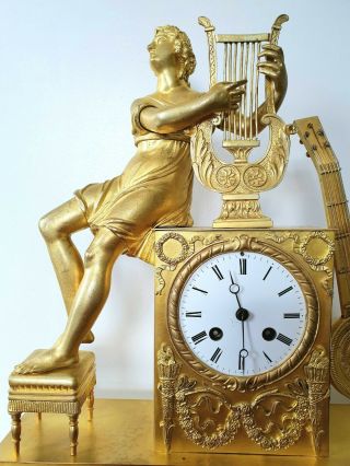 Antique French Empire Napoleon Gilt Bronze Mantel Clock Ormolu 1820 19thc 9