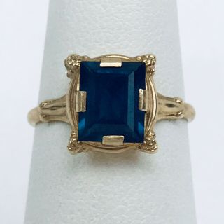 Vintage 14k Solid Yellow Gold Signed Esemco Rectangle Blue Topaz Ring Size 6.  5