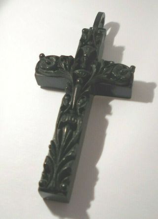 Antique Vtg Hand - Carved Ebony Wood Pectoral Rosary Cross - Ornate 3.  25 "