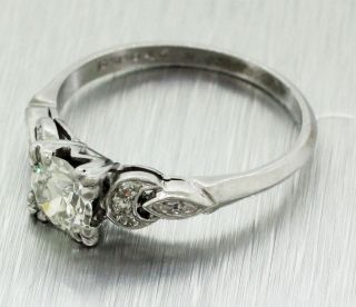 1920s Antique Art Deco Platinum 0.  70ctw G/VS1 Round Diamond Engagement Ring 2
