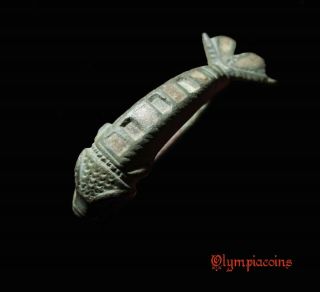 REMARKABLE Ancient Roman BRONZE PIKE FISH Fibula - white paste RRR 2