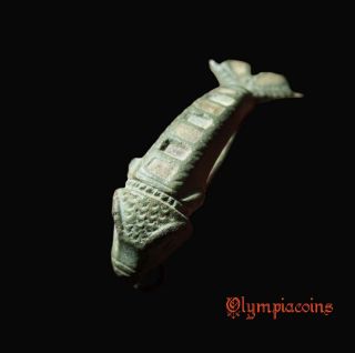 REMARKABLE Ancient Roman BRONZE PIKE FISH Fibula - white paste RRR 5