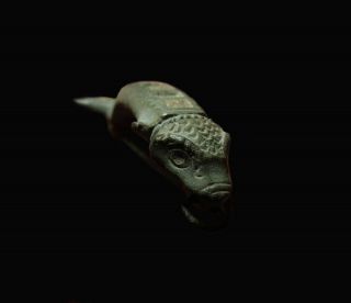 REMARKABLE Ancient Roman BRONZE PIKE FISH Fibula - white paste RRR 6