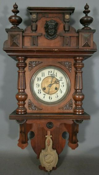 Lg Antique 19thc Victorian Era Figural Gentleman Bust Old Ny Estate Wall Clock