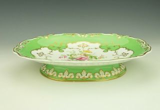 Antique English Porcelain - Hand Painted Flowers Comport With Green Borders