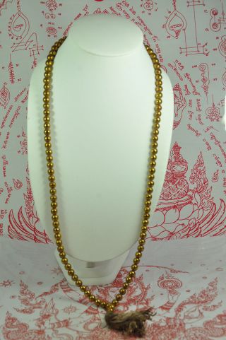 108 Beads Gold Mala Necklace Prayer Praying Leklai Thai Amulet Jewelry Bead 10mm
