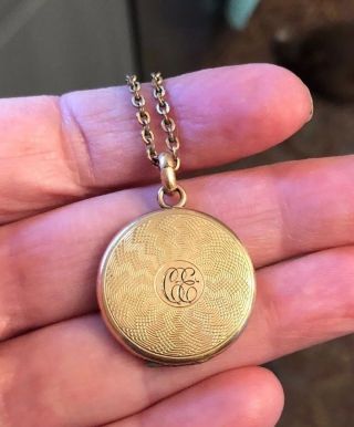Antique Victorian Gold Filled Round Photo Locket Fob Pendant Necklace Tintypes