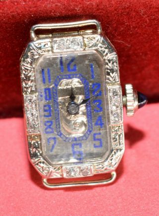 Ladies Antique Art Deco 18k White Gold & Diamonds Hafis Watch 16 Jewel Running