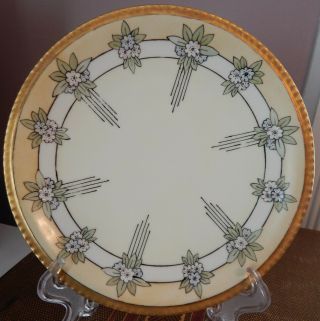 Set Of 9 Antique Limoges France Hand Painted 8 " Plates Gold & Flowers 1913