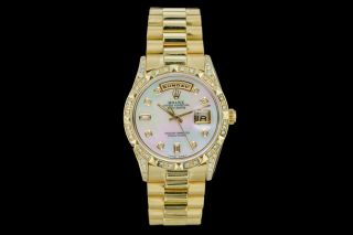 Rolex Men ' s Day Date 18038 18K Yellow Gold White MOP with Gold Diamond Bezel 6