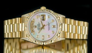Rolex Men ' s Day Date 18038 18K Yellow Gold White MOP with Gold Diamond Bezel 7