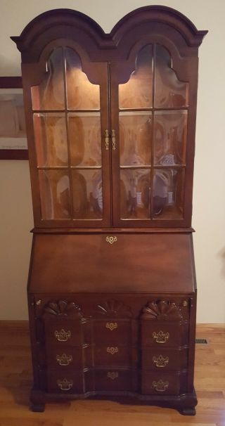 Jasper Cabinet Co.  Secretary With Curved Glass And Light