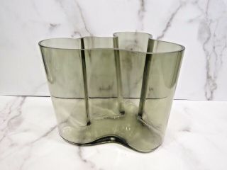 Alvar Aalto Iittala Signed Smoke Gray Glass Vase Centerpiece Bowl 8 " X 6.  25 " Mcm