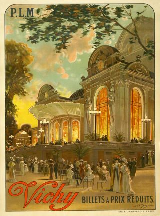 Vintage Frenchtravel Poster Vichy By Louis Tauzin 1911 French Plm Train