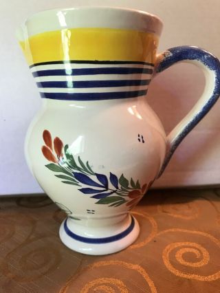 Breton Woman France Henriot Quimper Antique Water Pitcher Pottery Vase Rare