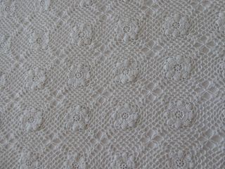 Large French Handmade Vintage Crochet Cotton Bed Cover Throw Tablecloth