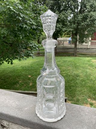 Antique C.  1850 Civil War Era Waffle & Thumbprint Flint Glass Decanter & Stopper