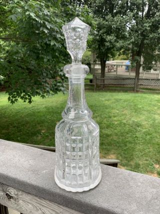 Antique c.  1850 Civil War Era Waffle & Thumbprint Flint Glass Decanter & Stopper 2