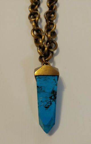Kelly Wearstler Antique Brass Chain Necklace With Turquoise Stone Pendant