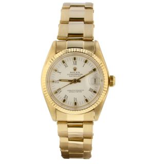 Rolex Mid Size Datejust 18k Yellow Gold 31 Mm Automatic White Watch 6827