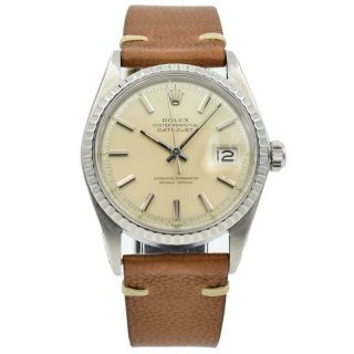 Vintage Rolex Datejust - 1603 - Silver Dial With Brown Leather Strap - 36mm 1967