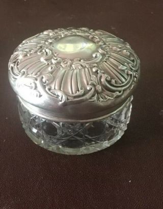 An Impressive Repousse Solid Silver Topped Cut Glass Vanity Jar B’ham 1900.  A967
