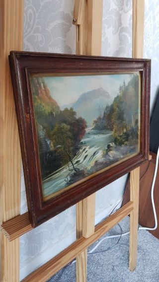 Antique George Willis - Pryce Oil Painting of a Romantic Mountain Landscape Glazed 3