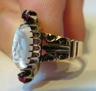 10K ANTIQUE VINTAGE VICTORIAN ART DECO CARVED MOONSTONE MAN IN THE MOON RING WOW 11