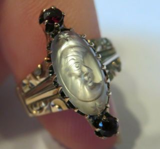 10K ANTIQUE VINTAGE VICTORIAN ART DECO CARVED MOONSTONE MAN IN THE MOON RING WOW 7