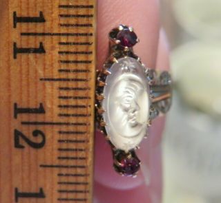 10K ANTIQUE VINTAGE VICTORIAN ART DECO CARVED MOONSTONE MAN IN THE MOON RING WOW 9