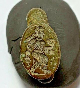 Greek Bronze Seal Ring With Depiction Of Apollo? Very Rare 7.  9gr 27.  2mm (in 21mm