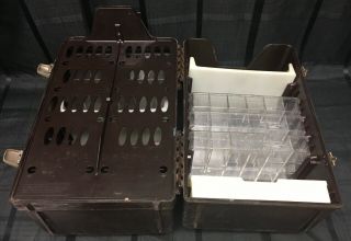 Vintage 6 Tray Tackle Box w Tackle Bobber Daiwa Reel Fishing Line Sears Brown 6