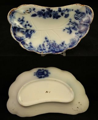 Antique WH Grindley China England Flow Blue Ironstone Merion Leaf Dish Set of 6 3