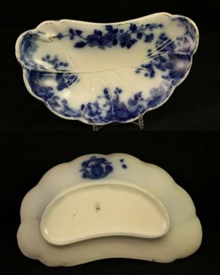 Antique WH Grindley China England Flow Blue Ironstone Merion Leaf Dish Set of 6 4