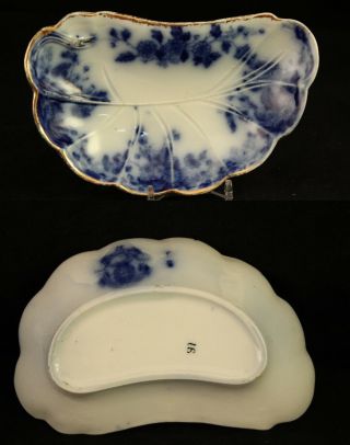 Antique WH Grindley China England Flow Blue Ironstone Merion Leaf Dish Set of 6 5