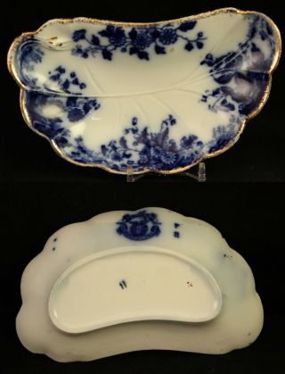 Antique WH Grindley China England Flow Blue Ironstone Merion Leaf Dish Set of 6 7
