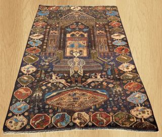 Authentic Hand Knotted Historical Afghan Balouch Pictorial Wool Area Rug 6 X 4