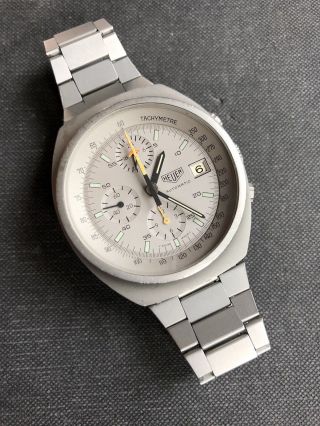 Vintage Heuer 510.  503 Automatic Chronograph Mens Watch Pewter Steel 41,  5mm Swiss 4