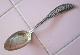 Antique Sterling Silver Souvenir Spoon Sibley Iowa Wheat Baker Manchester