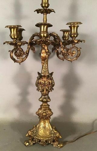 19thc Antique Victorian Rams Statue Old Brass Flower Ormolu Candelabra Lamp