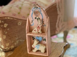 Vintage Miniature Dollhouse Karen Markland C1988 Pink Bunny Rabbit Wall Shelf